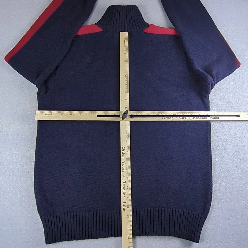 Vintage Polo Ralph Lauren 1/4 Zip Sweater Mens Medium Blue Red Striped Sleeve